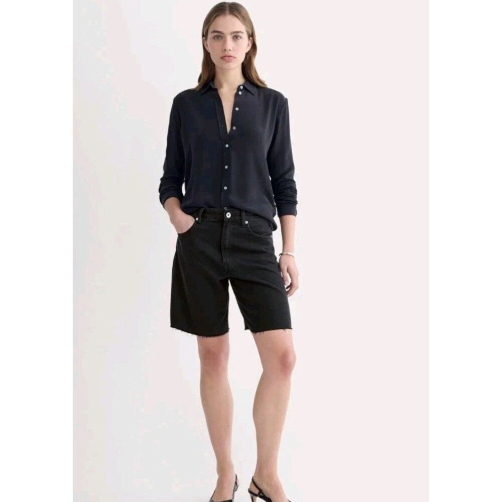Everlane The OG Baggy Denim Jean Shorts Women's 31 Blk High Rise Raw Hem Casual